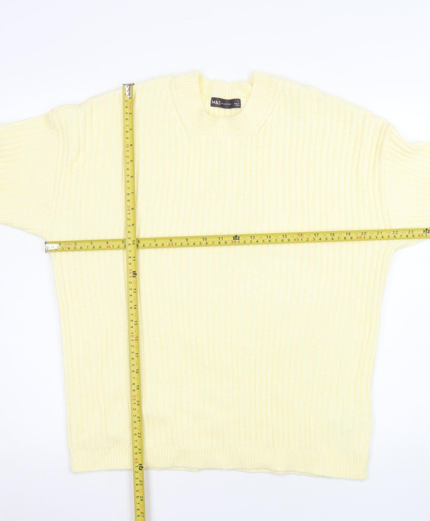 Marks and Spencer Womens Yellow Rib Knit Pullover Jumper L