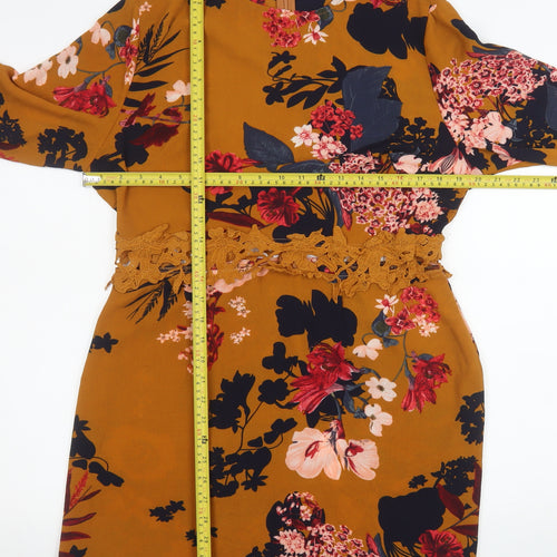 AX Paris Women Brown Floral Lace Detail Shift Dress Size 14