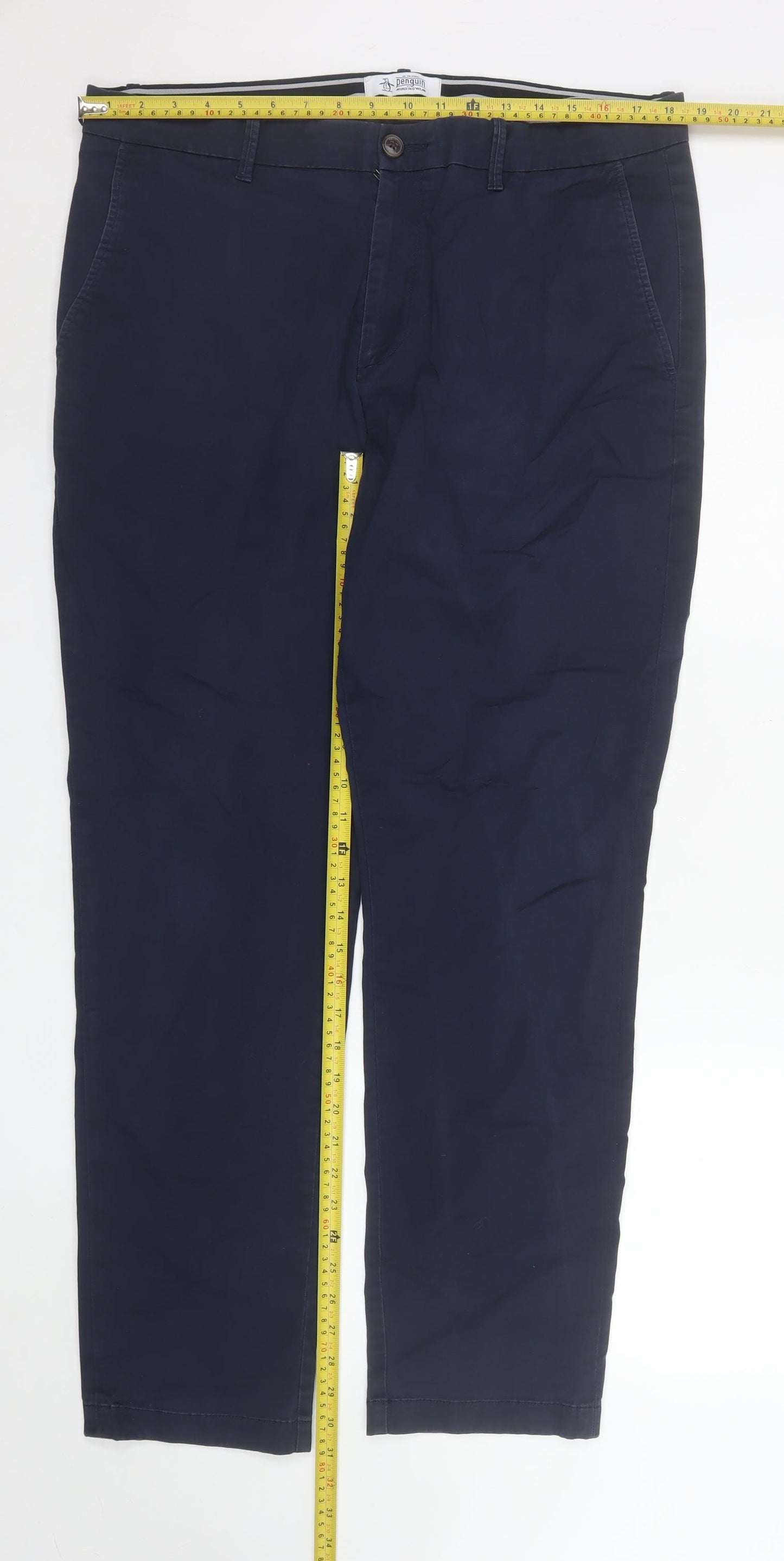 Original Penguin Men's Blue Chino Trousers 36x32 Straight Fit
