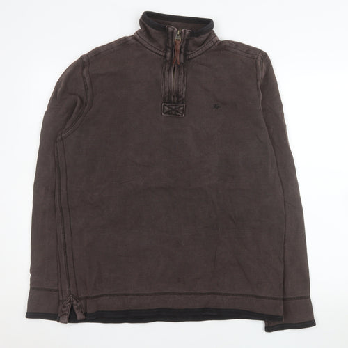 Marks and Spencer Men's Brown 1/4 Zip Cotton Sweatshirt Small