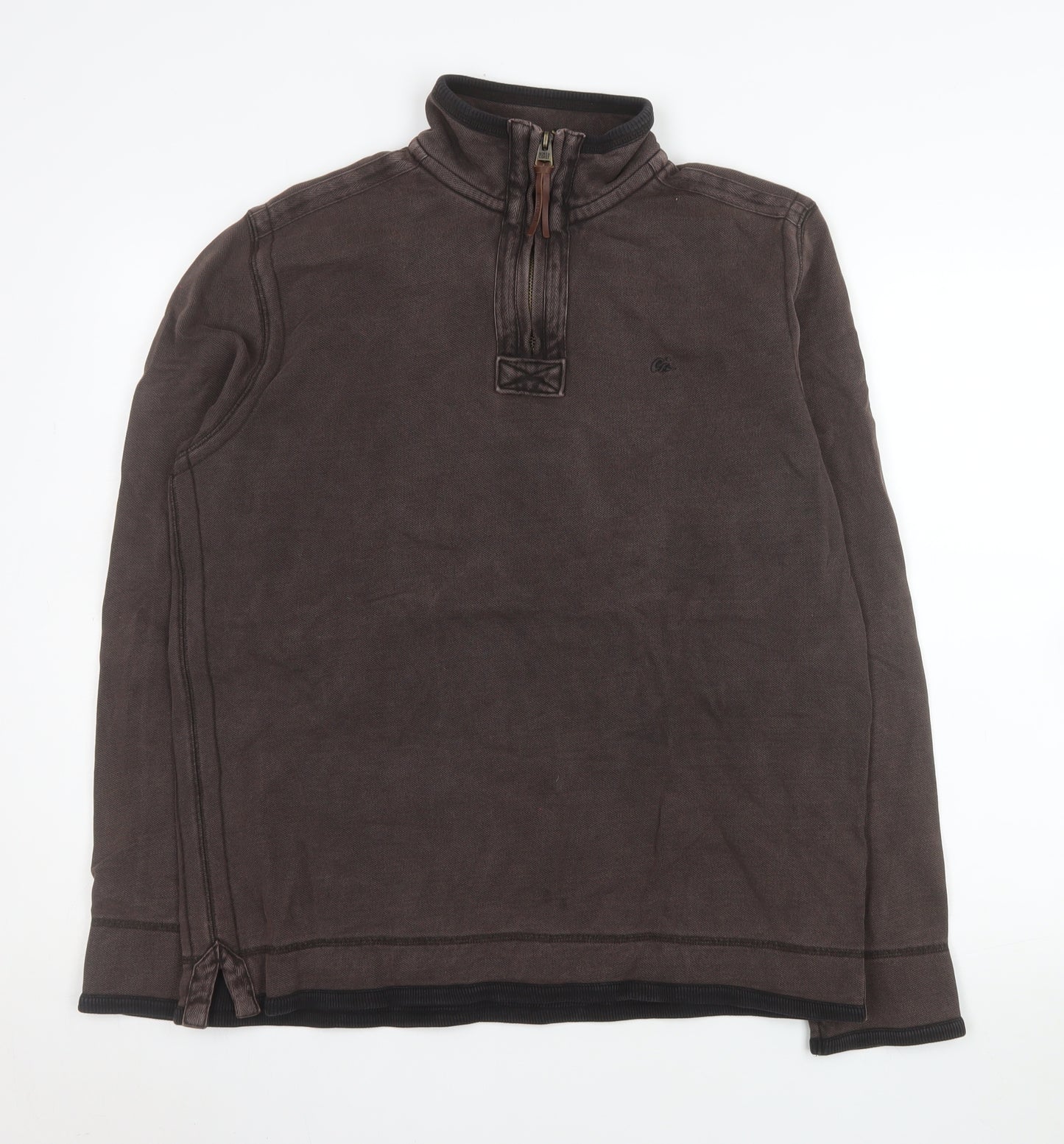 Marks and Spencer Men's Brown 1/4 Zip Cotton Sweatshirt Small