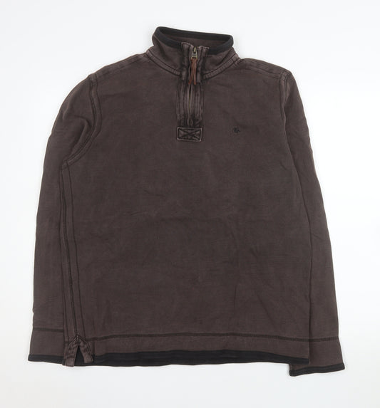 Marks and Spencer Men's Brown 1/4 Zip Cotton Sweatshirt Small