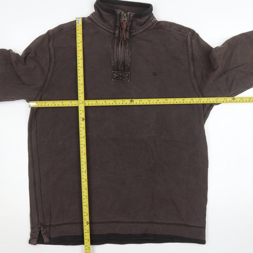 Marks and Spencer Men's Brown 1/4 Zip Cotton Sweatshirt Small