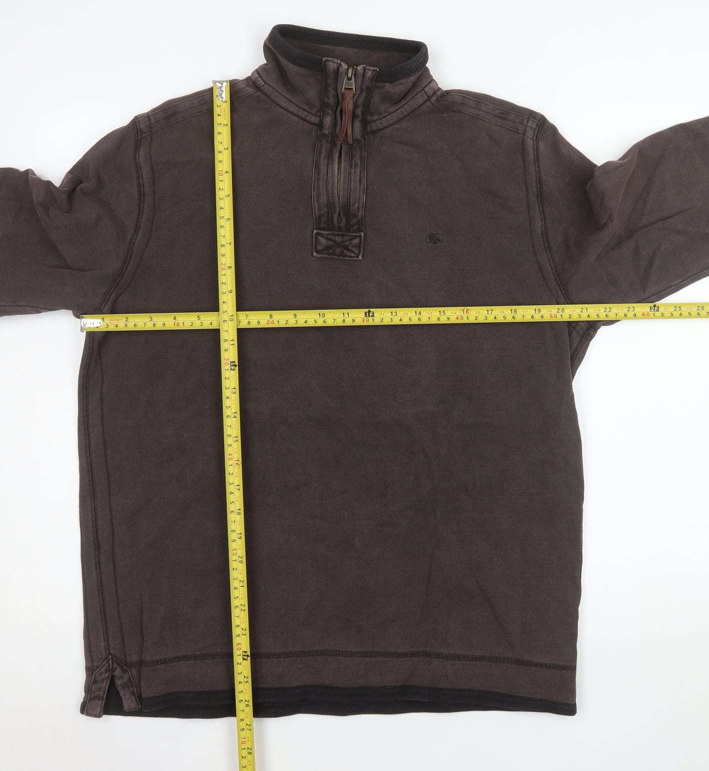 Marks and Spencer Men's Brown 1/4 Zip Cotton Sweatshirt Small