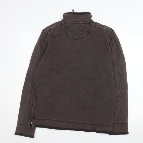 Marks and Spencer Men's Brown 1/4 Zip Cotton Sweatshirt Small