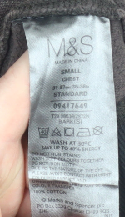 Marks and Spencer Men's Brown 1/4 Zip Cotton Sweatshirt Small