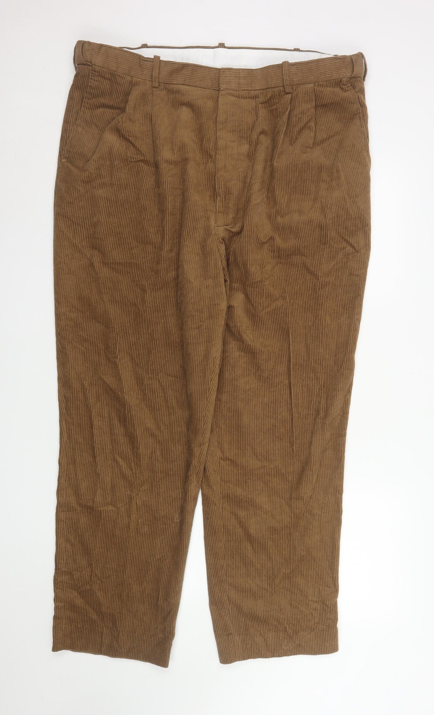 Chums Men's Brown Corduroy Pleated Trousers Size 42W 29L