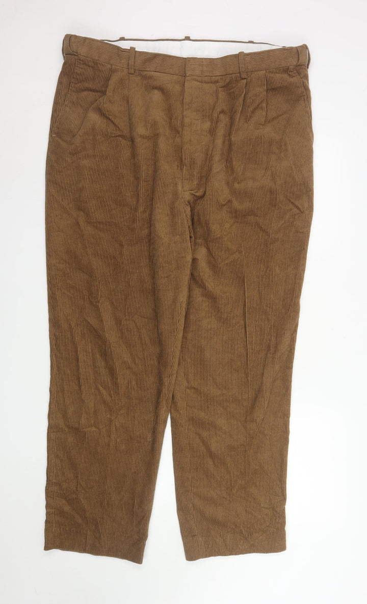 Chums Men's Brown Corduroy Pleated Trousers Size 42W 29L