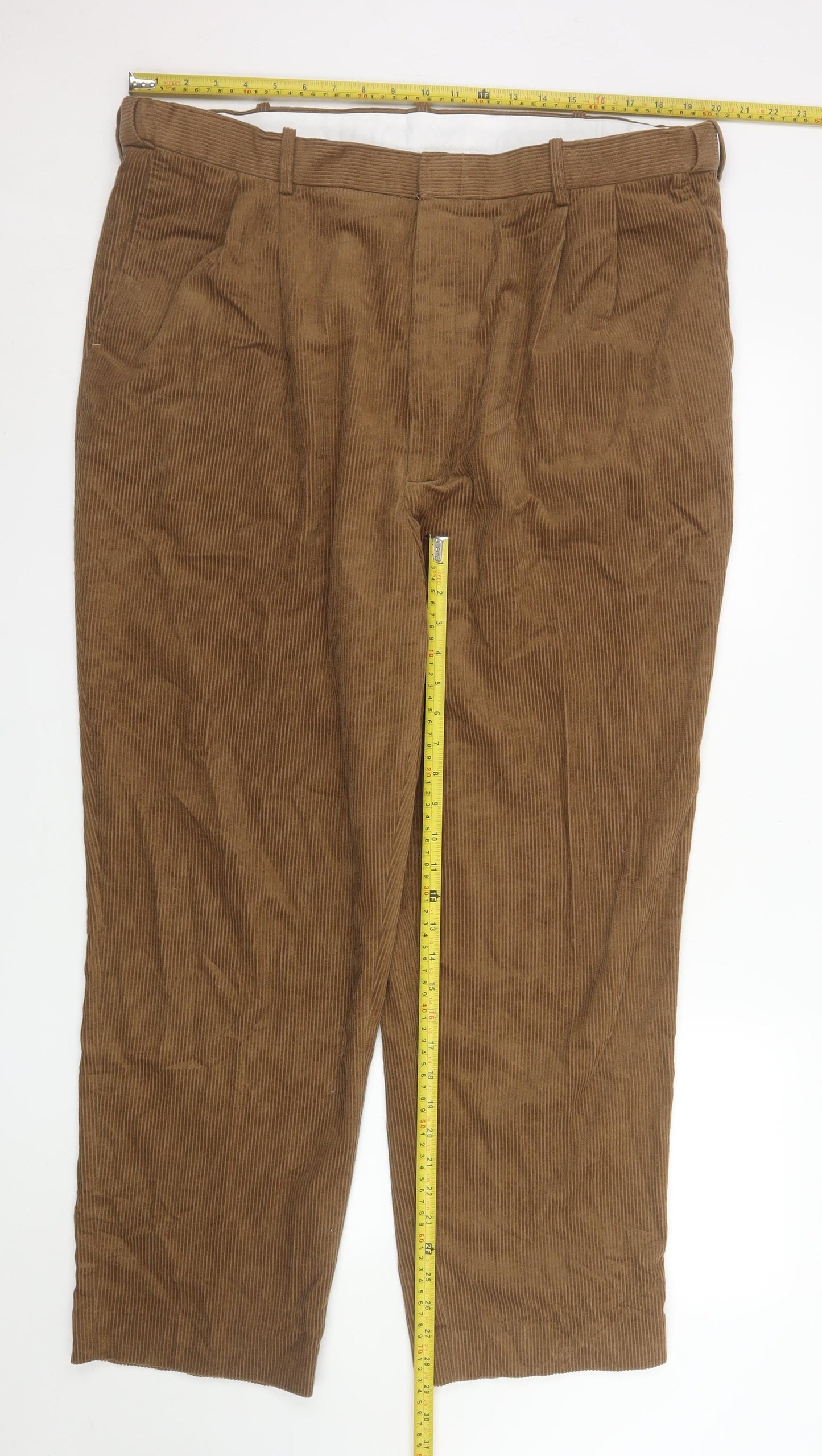 Chums Men's Brown Corduroy Pleated Trousers Size 42W 29L
