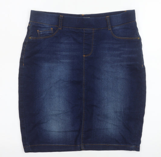 Dorothy Perkins Women Blue Denim Pencil Skirt Size 8 Stretch Cotton
