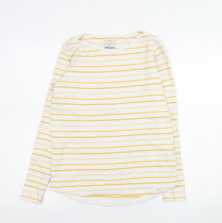 Fat Face Women’s Yellow White Striped Long Sleeve Cotton Top Size 8