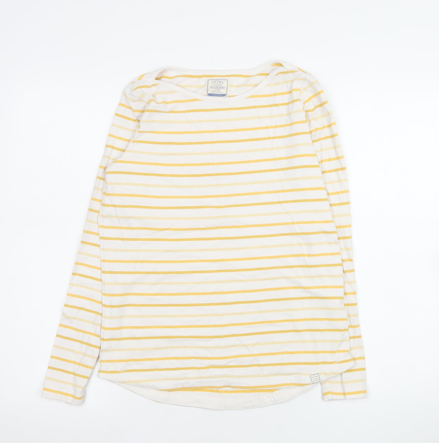 Fat Face Women’s Yellow White Striped Long Sleeve Cotton Top Size 8
