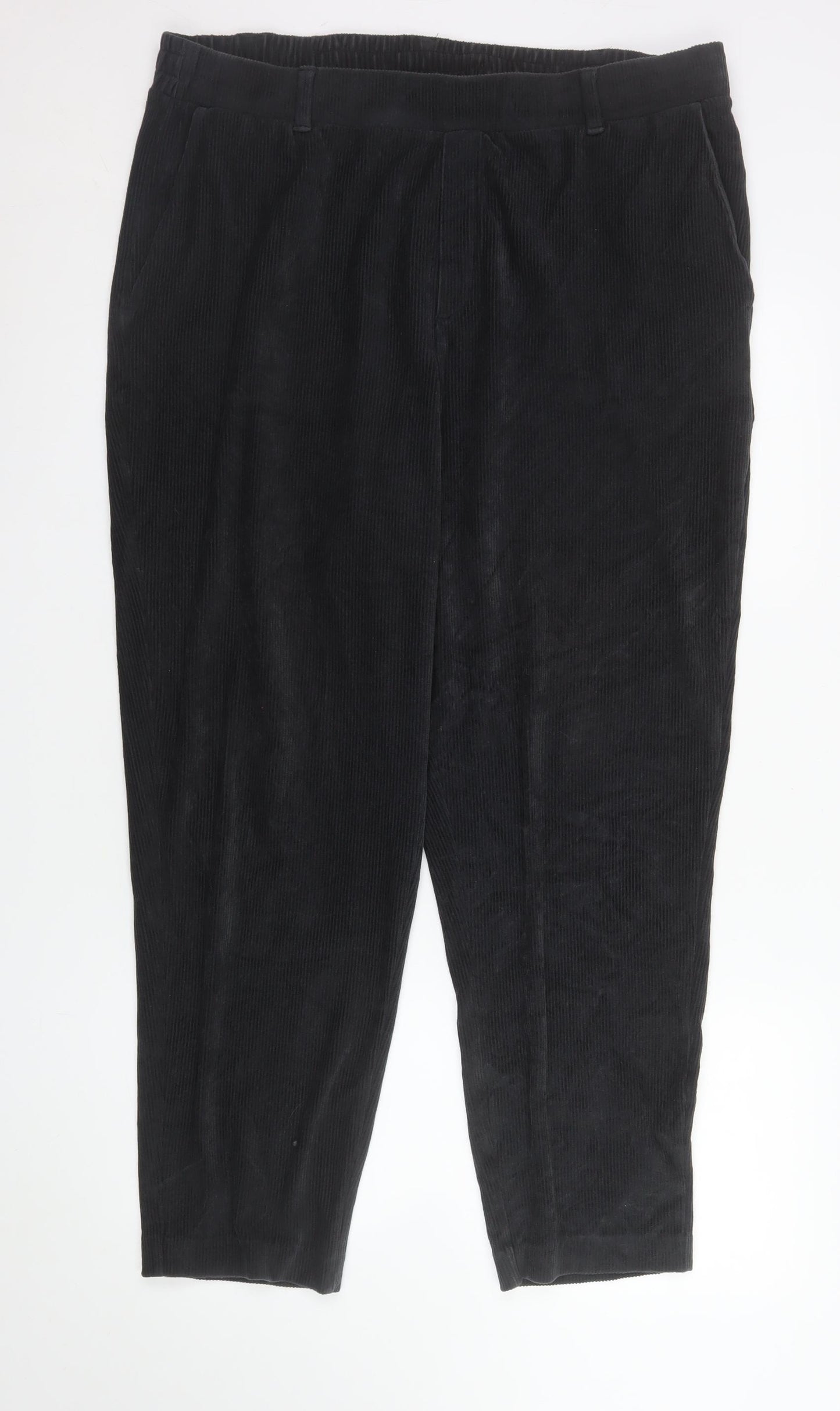 Lands' End Men's Black Corduroy Regular Fit Trousers Size L