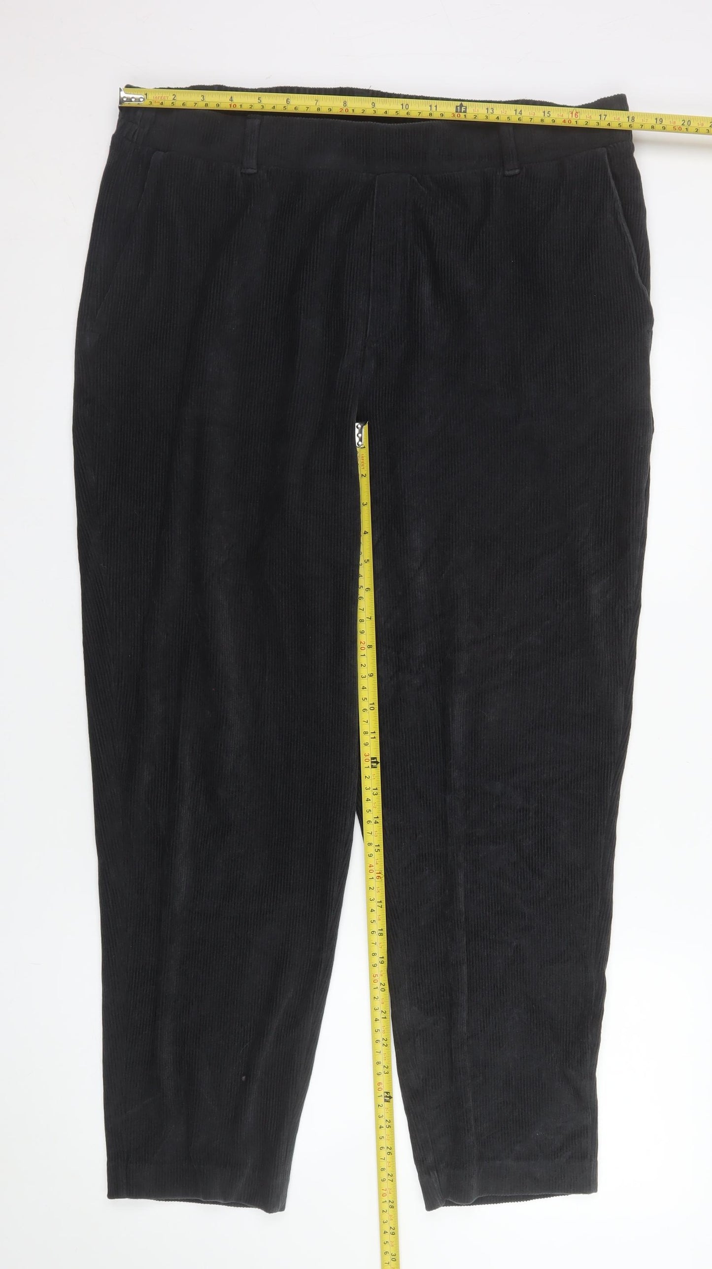 Lands' End Men's Black Corduroy Regular Fit Trousers Size L
