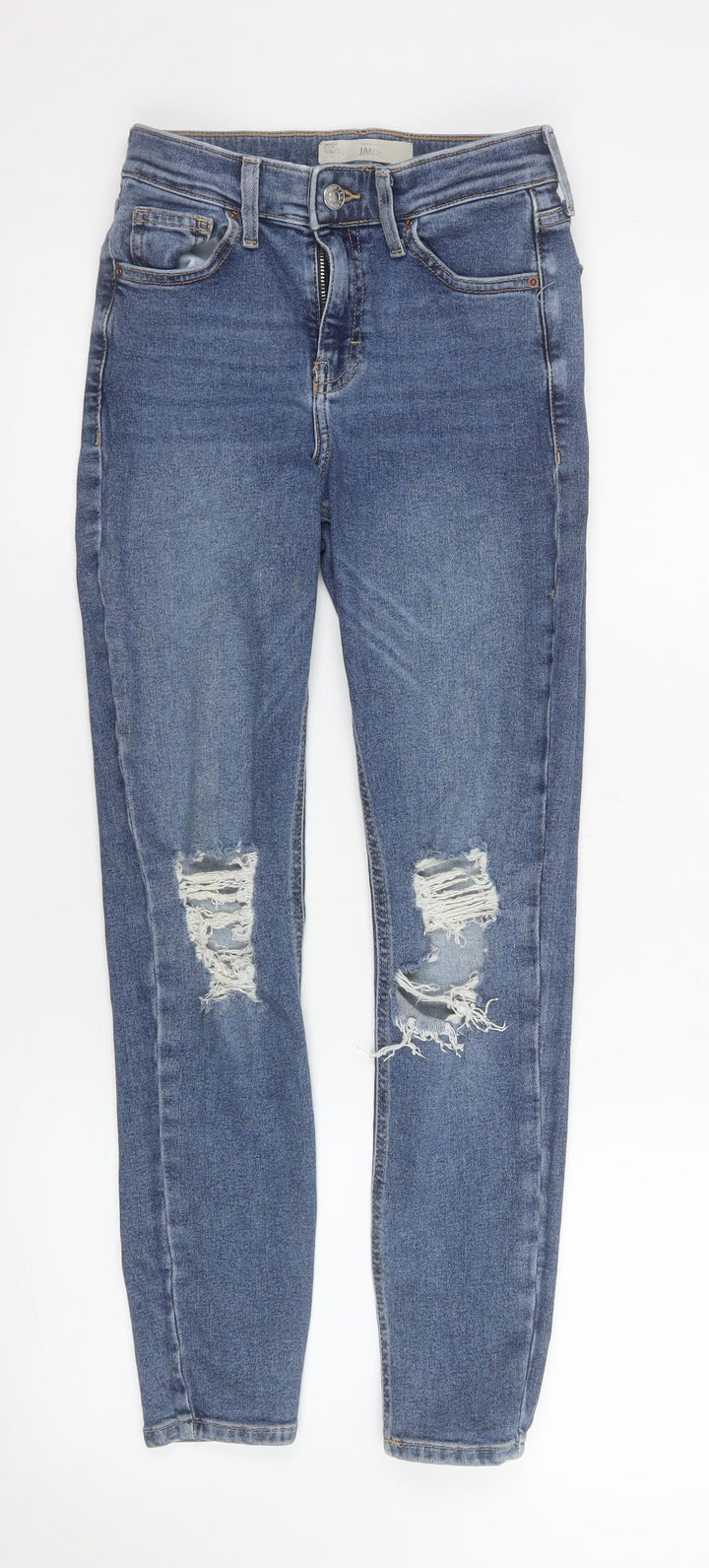 Topshop Moto Jamie Blue High Rise Skinny Ripped Jeans Girls Size XS W26 L30