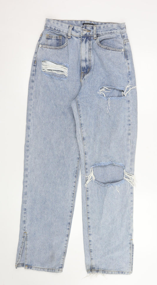 PrettyLittleThing Women’s Blue Distressed High Rise Mom Jeans Size 10