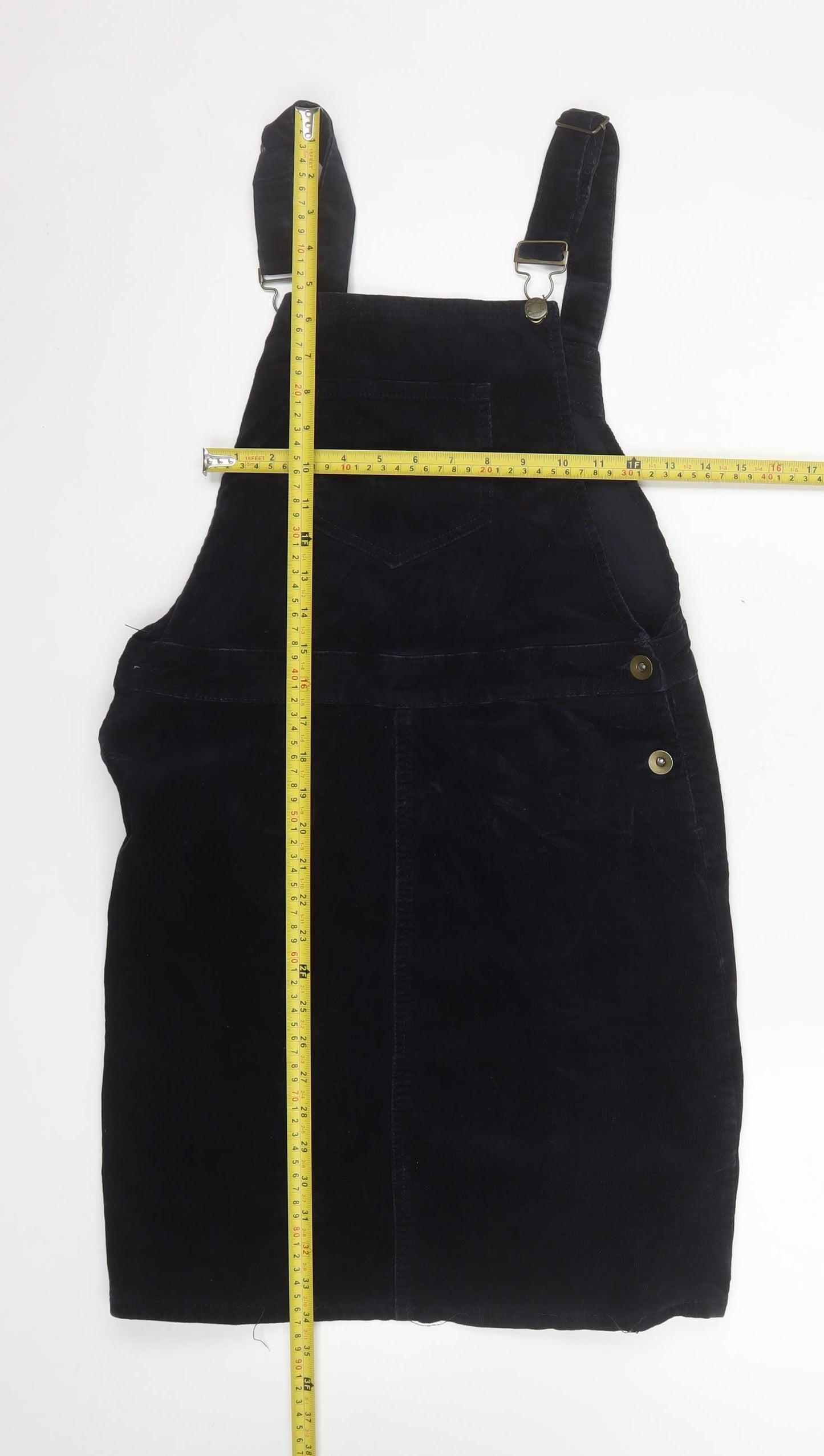 Tu Women Black Corduroy Dungaree Dress Size 12 Sleeveless Casual