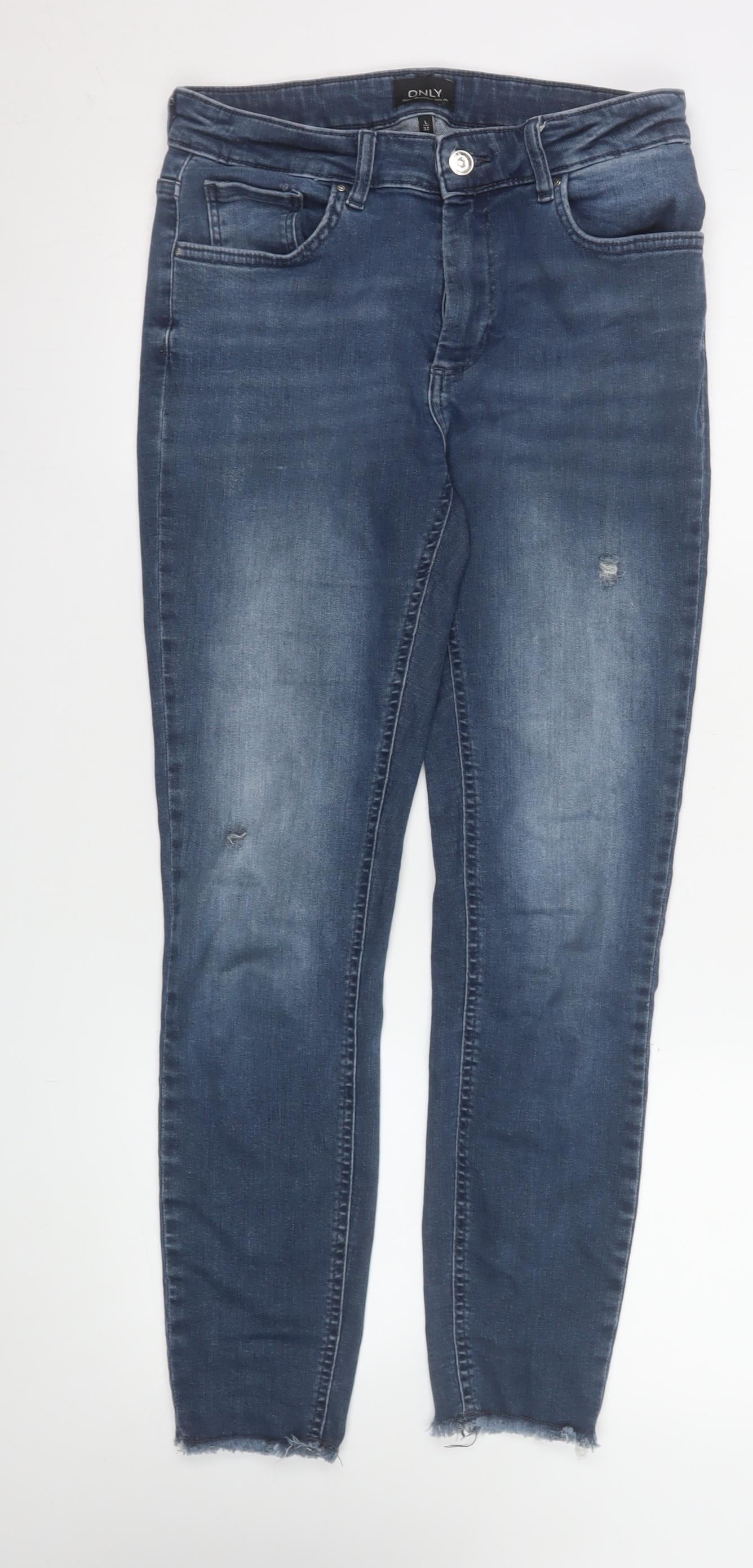 ONLY Women's Blue Skinny Jeans L 32 Distressed Denim