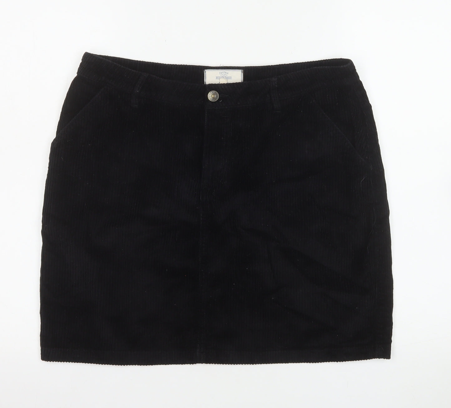 Fat Face Women Black Corduroy Knee Length Pencil Skirt UK 12