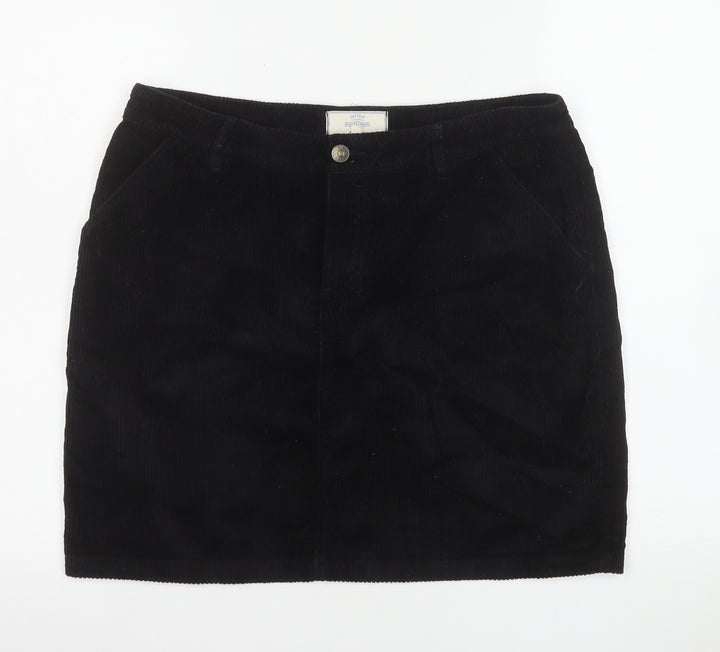 Fat Face Women Black Corduroy Knee Length Pencil Skirt UK 12
