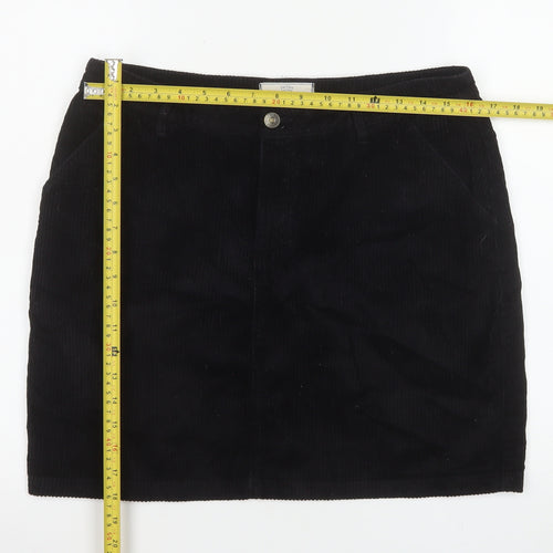 Fat Face Women Black Corduroy Knee Length Pencil Skirt UK 12