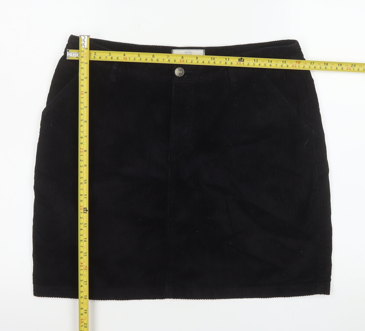 Fat Face Women Black Corduroy Knee Length Pencil Skirt UK 12