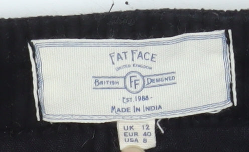 Fat Face Women Black Corduroy Knee Length Pencil Skirt UK 12