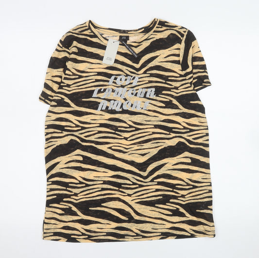 River Island Womens Beige Animal Print Glitter T-Shirt Size 12