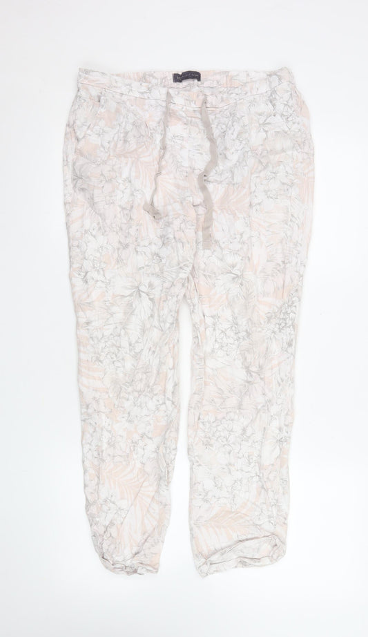 Marks and Spencer Women’s Beige Floral Linen Jogger Trousers Size 12