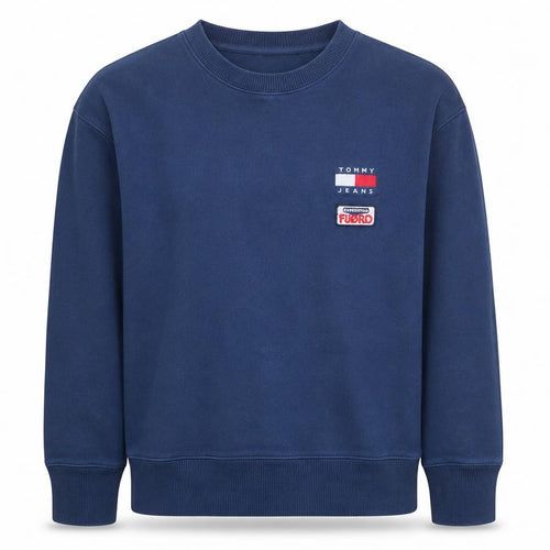 Tommy Jeans Mens Blue Large Crew Neck Sweatshirt Cotton Logo Classic