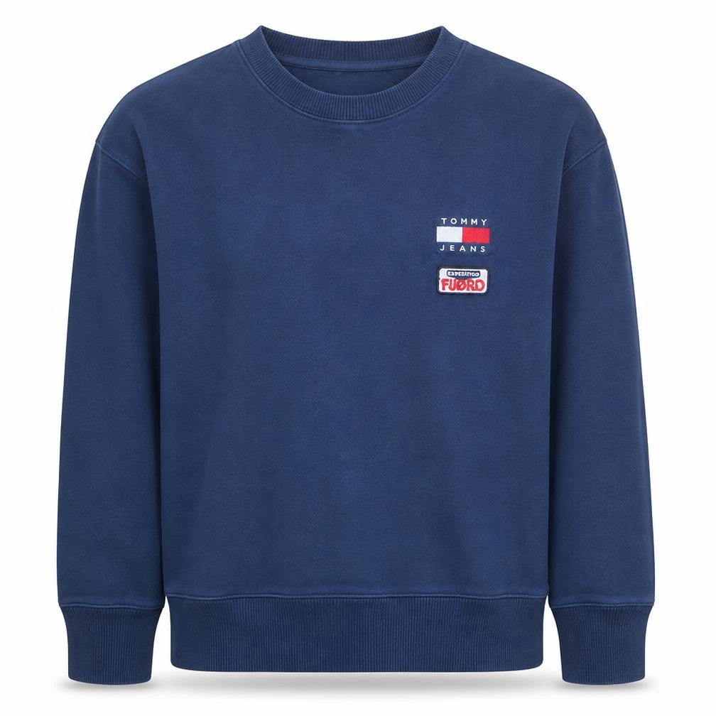 Tommy Jeans Mens Blue Large Crew Neck Sweatshirt Cotton Logo Classic