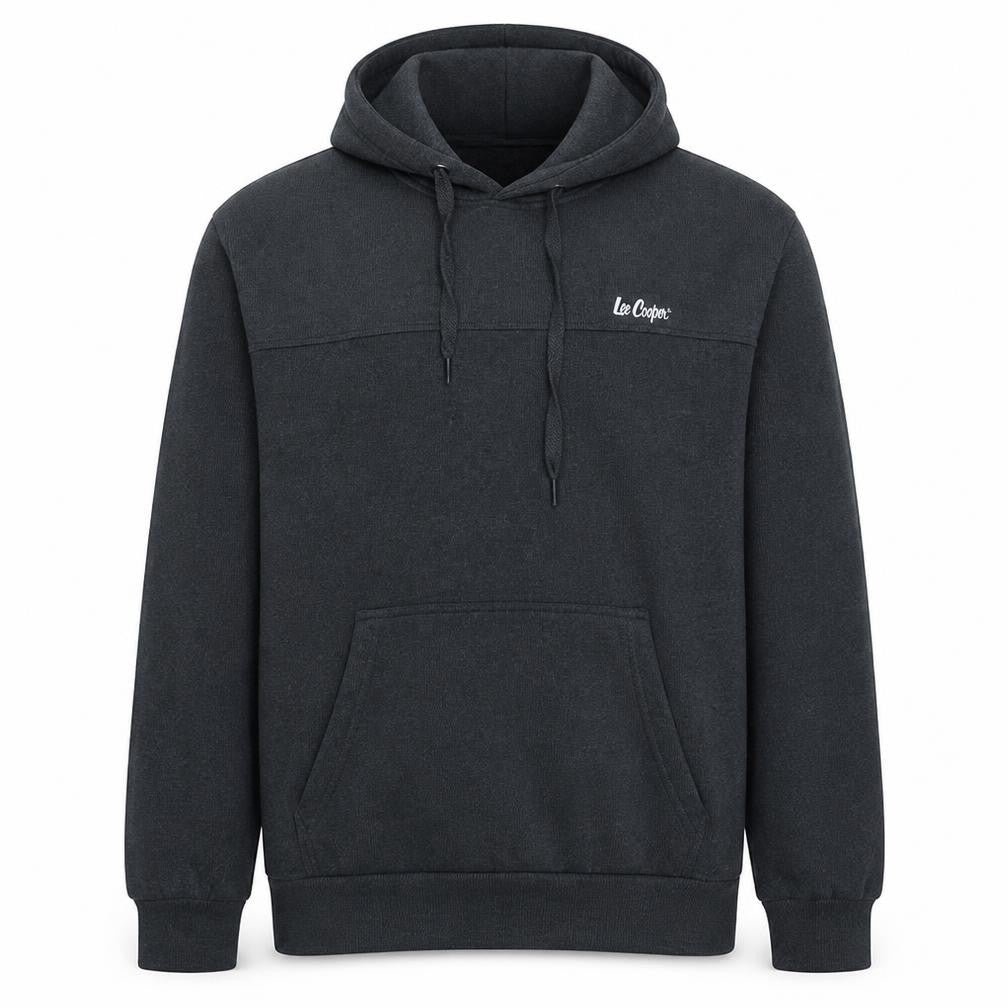 Front view of Lee Cooper Men's Black Pullover Hoodie M Regular Fit Fleece