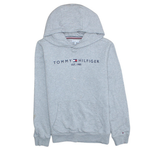 Tommy Hilfiger Boys Grey Pullover Hoodie Size 164 Logo Cotton Sweatshirt