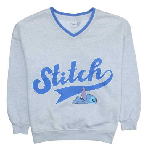 Disney Women Grey Stitch V-Neck Pullover Sweatshirt Size 10/12