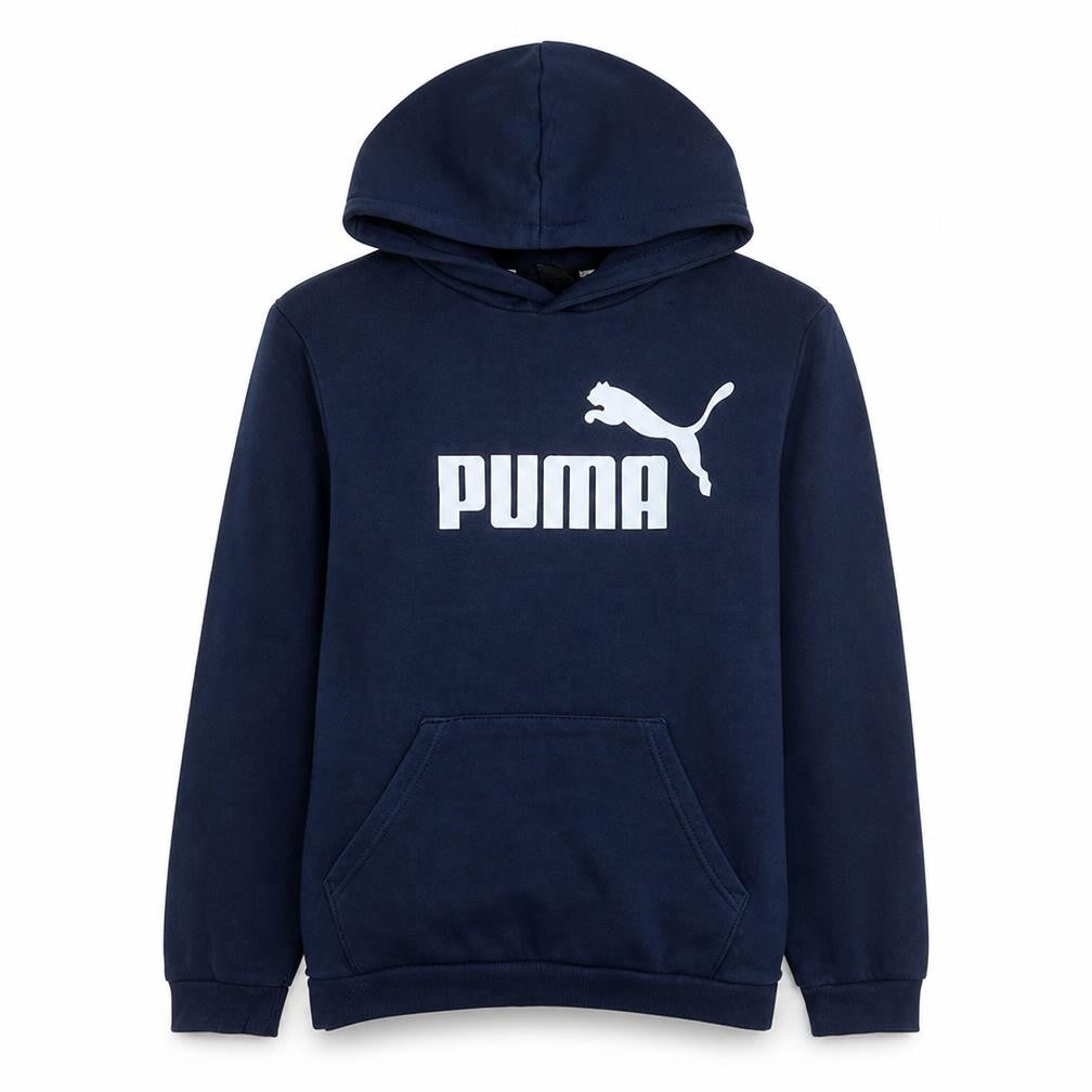 Front view of Puma boys’ navy blue pullover hoodie 15-16 years regular fit cotton blend