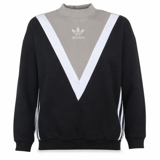 Front view of Adidas Women's Black & Grey Pullover Sweatshirt, size 6, V-Neck Logo Style