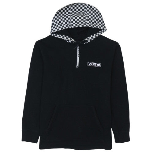 Vans Men's Black Large Fleece 1/2 Zip Hoodie with Logo and Check Hood