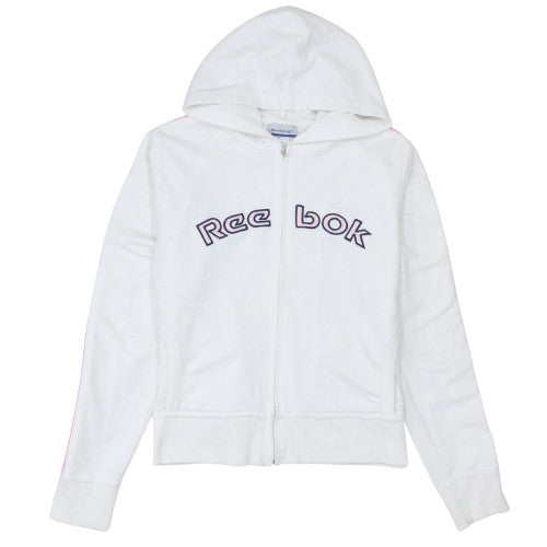 Reebok Womens White Full Zip Hoodie Size M Classic Logo Sportswear
