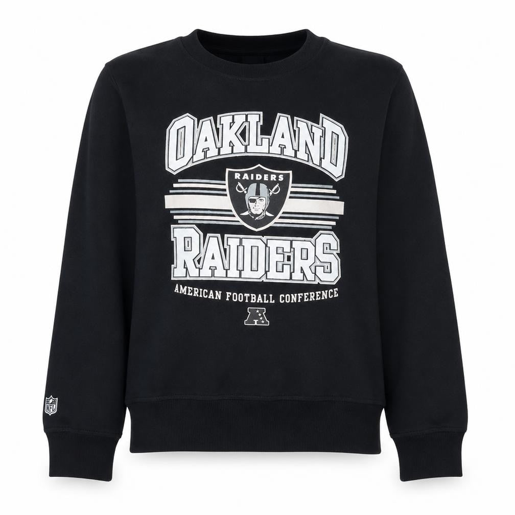 Front view of NFL Team Apparel Women's Black Oakland Raiders Pullover Sweatshirt M