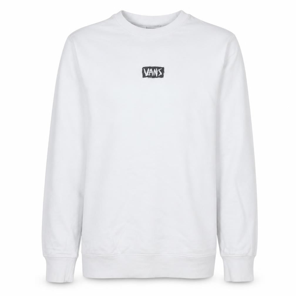 Front view of Vans Men's White XS Crew Neck Pullover Sweatshirt Graphic Logo