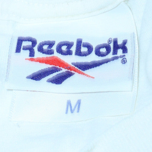 Reebok Men's White Graphic Print Crew Neck Cotton T-Shirt M