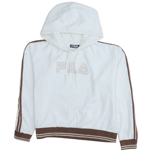 Fila Women White Brown Pullover Hoodie Small Cotton Blend Logo