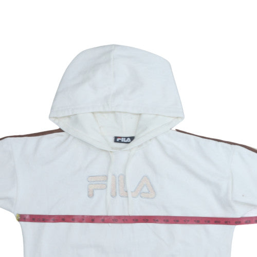 Fila Women White Brown Pullover Hoodie Small Cotton Blend Logo