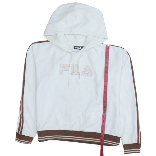 Fila Women White Brown Pullover Hoodie Small Cotton Blend Logo