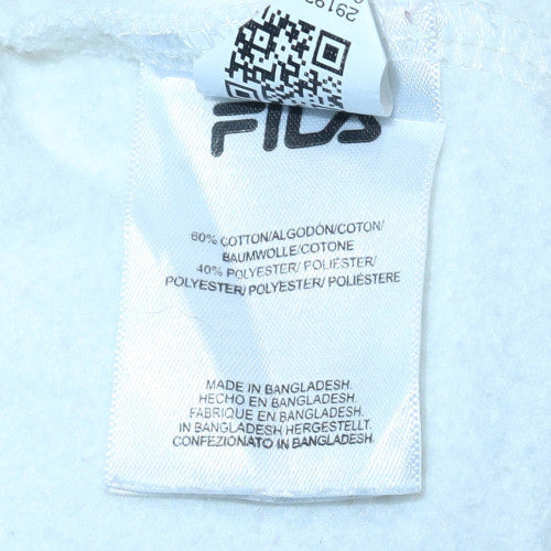 Fila Women White Brown Pullover Hoodie Small Cotton Blend Logo