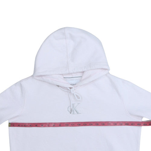 Calvin Klein Jeans Womens White Hoodie L Cotton Blend Pullover
