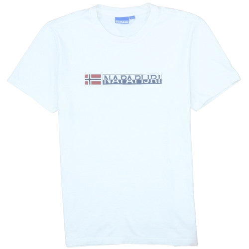 Napapijri Men’s White Cotton Logo Graphic T-Shirt Size S Regular Fit