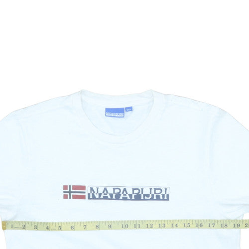Napapijri Men’s White Cotton Logo Graphic T-Shirt Size S Regular Fit