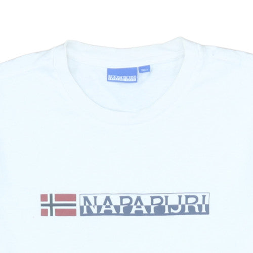 Napapijri Men’s White Cotton Logo Graphic T-Shirt Size S Regular Fit