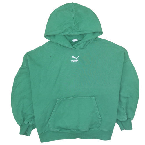 Puma Women’s Green Pullover Hoodie Size L Relaxed Fit Fleece Sweatshirt